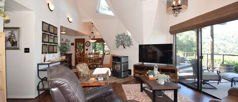 Una Smart TV, una chimenea, libros