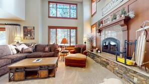 Télévision, cheminée, lecteur de DVD