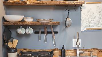 Fridge, stovetop, cookware/dishes/utensils