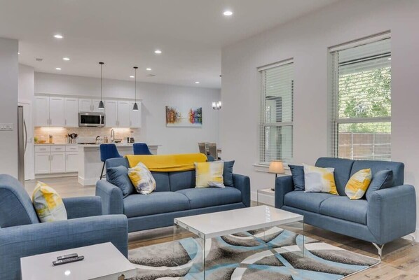 TV, fireplace, offices