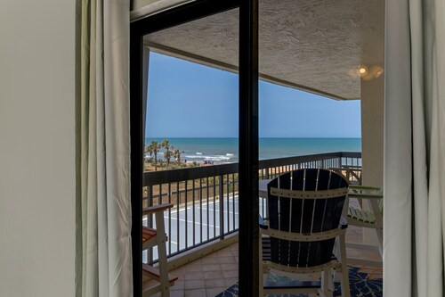 Family-friendly ocean view on no-drive Ormond with heated beachfront pool and garage