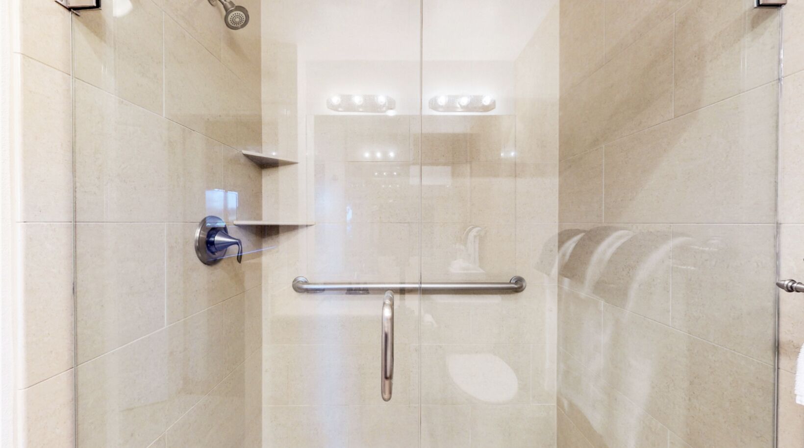 Combined shower/tub, hair dryer, towels, toilet paper