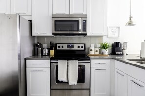 Fridge, microwave, oven, dishwasher