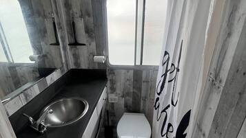 Shower, towels, toilet paper