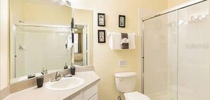 Combined shower/bathtub, hair dryer