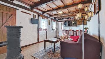 Fireplace, table football, stereo