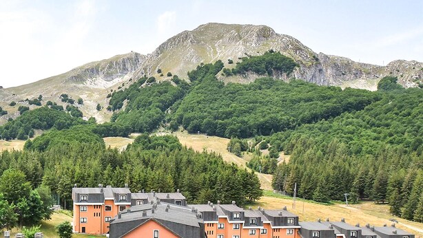 Un quartier résidentiel avec une montagne en arrière-plan.