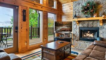 Smart TV, fireplace, video games, DVD player