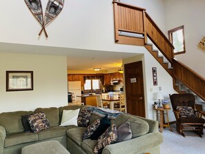 Smart TV, fireplace, video games, DVD player