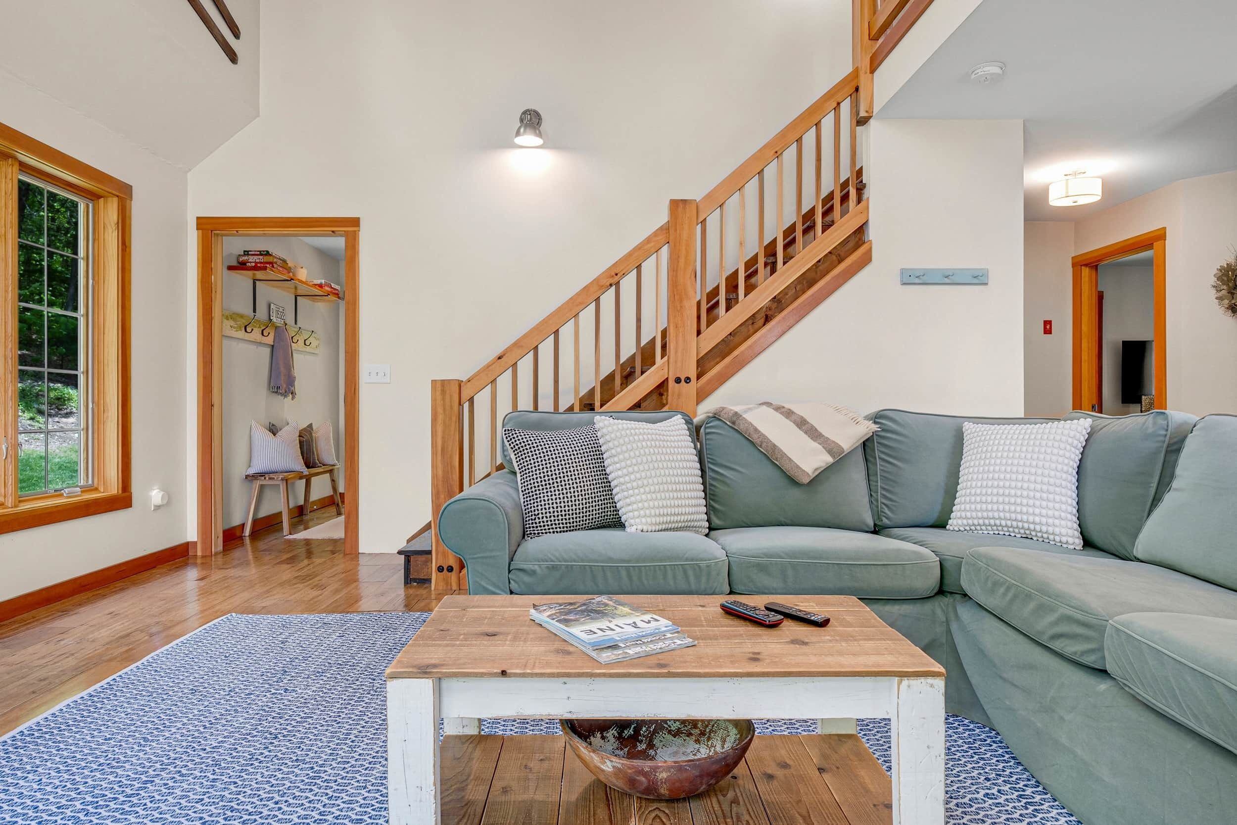 Smart TV, fireplace, books, video library