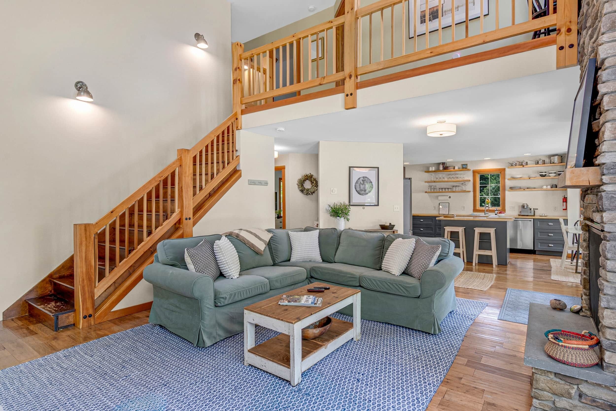 Smart TV, fireplace, books, video library