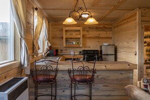 Cabane, cheminée, vue lac | Cuisine privée