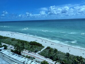 On the beach, sun loungers, beach towels - Beautiful direct ocean front one bedroom condo, just remodeled, free parking  (Miami Beach)