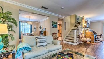 TV, DVD player, books, video library