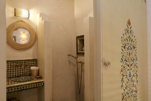 Hair dryer, towels, soap, shampoo - Chic Moroccan Riad with an indoor pool in the heart of Marrakech Medina, Morocco (Marrakesh)