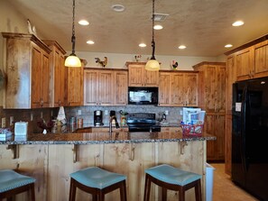 Fridge, microwave, dishwasher, coffee/tea maker