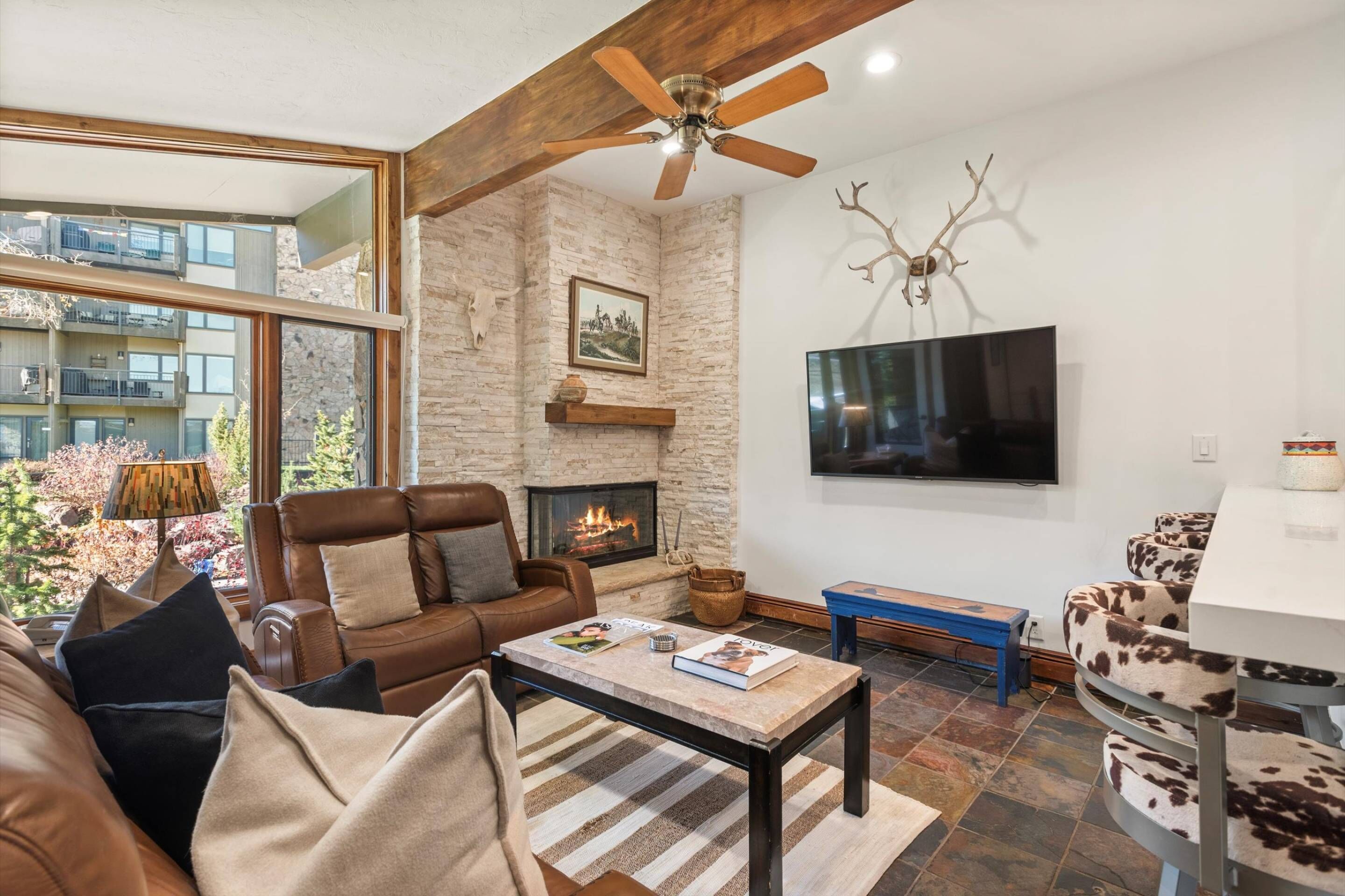Relax next to the fireplace after an exciting day on the mountain!