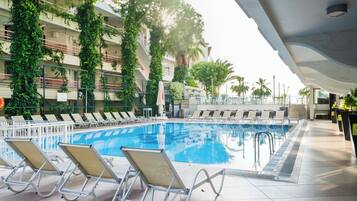 Indoor pool, 2 outdoor pools, open 7:30 AM to 6:30 PM, pool umbrellas