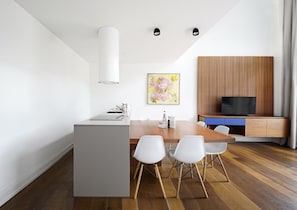 Apartamento, 1 quarto, terraço (XL 1 Apartment with Sofa Bed) | Cozinha privada | Frigobar, cooktop, lava-louças, cafeteira/chaleira