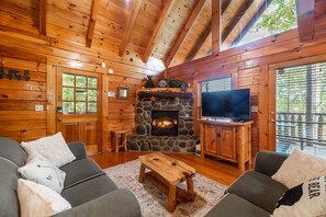 Smart TV, fireplace, video games, DVD player