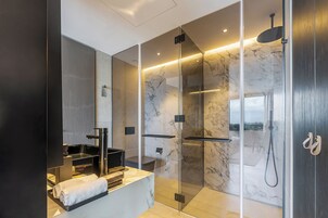Shower, free toiletries, hair dryer, bathrobes