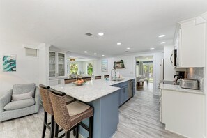 Fridge, microwave, dishwasher, coffee/tea maker