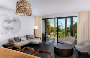 65-inch flat-screen TV with satellite channels, TV, pay movies