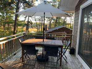 Cottage deck showing the view of Fox Island Marsh.