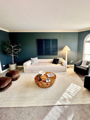 Smart TV, fireplace, video games, DVD player
