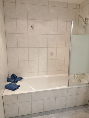 Ensemble douche/baignoire, sèche-cheveux, serviettes fournies, savon
