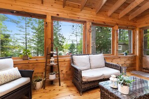 Smart TV, fireplace, DVD player, books