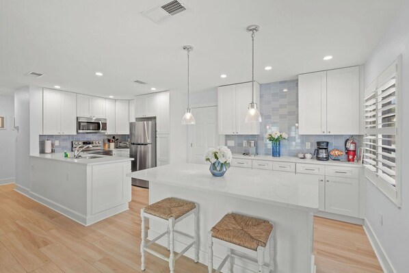 Fridge, microwave, oven, dishwasher