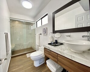 Bathtub, hair dryer, towels, soap