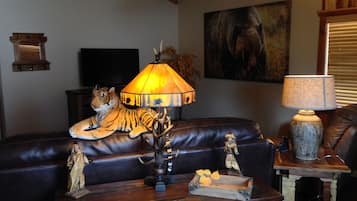 Smart-tv, een open haard en een dvd-speler