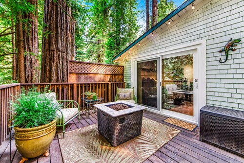 Wooded gem with large deck, fast WiFi, grill & great location - dog-friendly