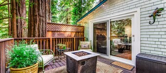 Wooded gem with large deck, fast WiFi, grill & great location - dog-friendly