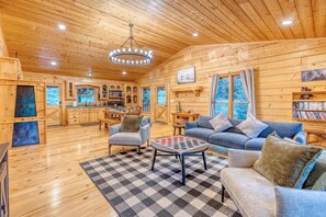 Smart TV, fireplace, video games, DVD player