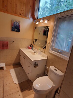Secadora de cabello, toallas, papel de baño 