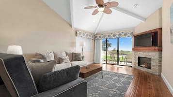 Télévision, cheminée, espaces bureaux