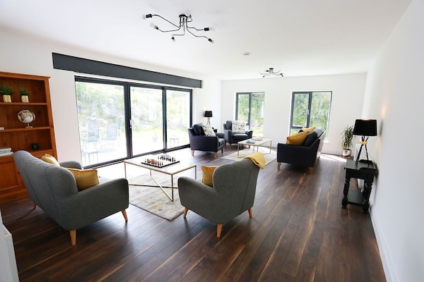 Smart TV, chimenea y libros