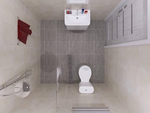 Shower, hydromassage showerhead, towels