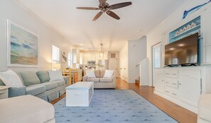 Smart TV, DVD player, books, video library