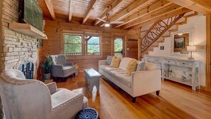 Cabin, 3 Bedrooms, Mountain View | Living room | Flat-screen TV - Bluejay by Escape to Blue Ridge (Ellijay)