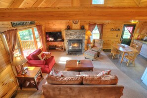 Télévision, cheminée, lecteur de DVD