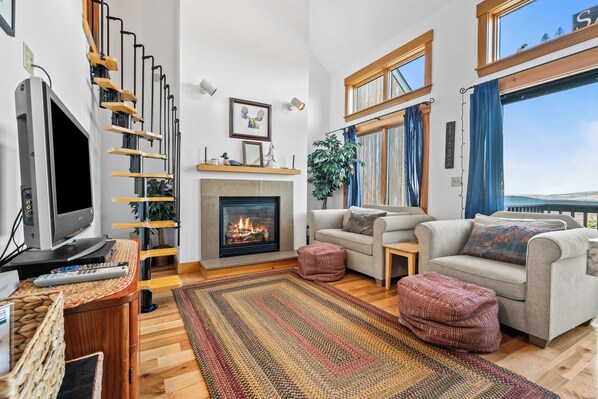 TV, fireplace