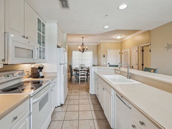 Fridge, microwave, oven, dishwasher