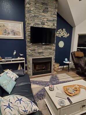Smart TV, fireplace, video games, books