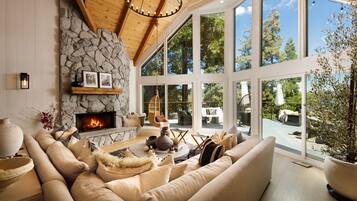 TV connectée, cheminée, jeux vidéo, livres