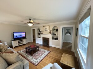 Smart TV, DVD player, books, video library