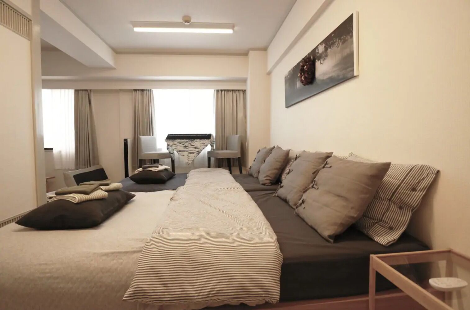 1 bedroom, desk, iron/ironing board, bed sheets